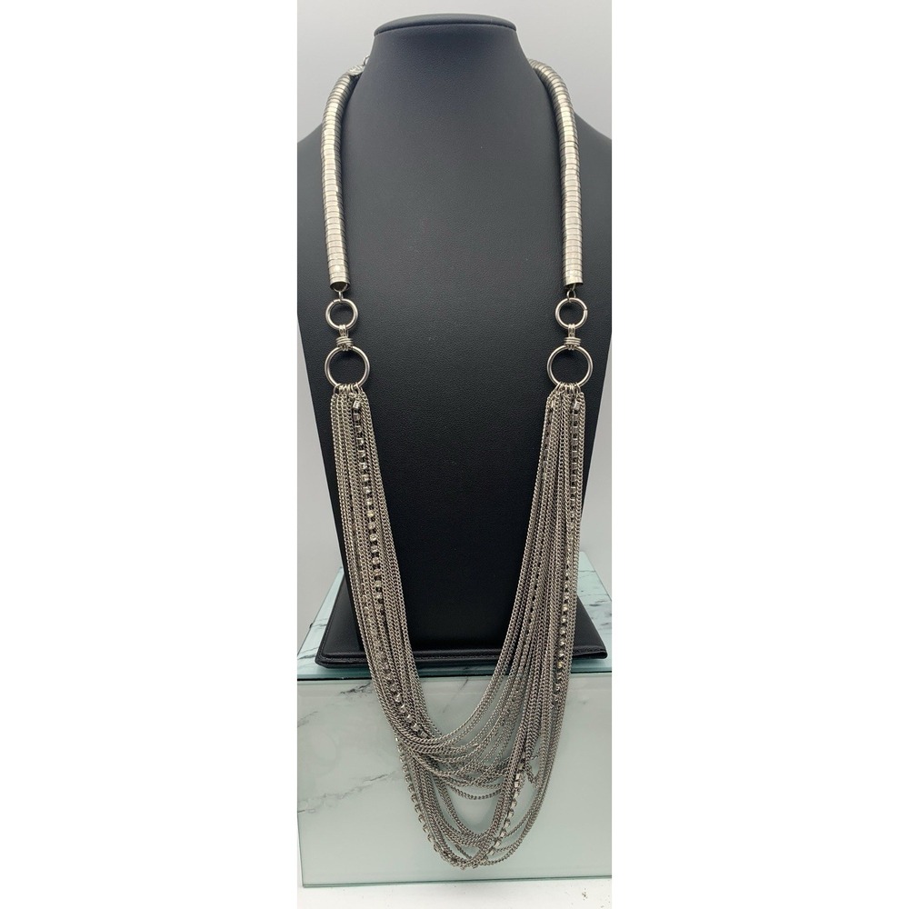 You and i 30" Silver Tone Multi Chain Layered Rhinestone Statement Necklace